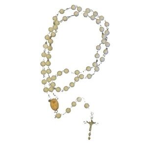 white rosery with silver cross embellished beads